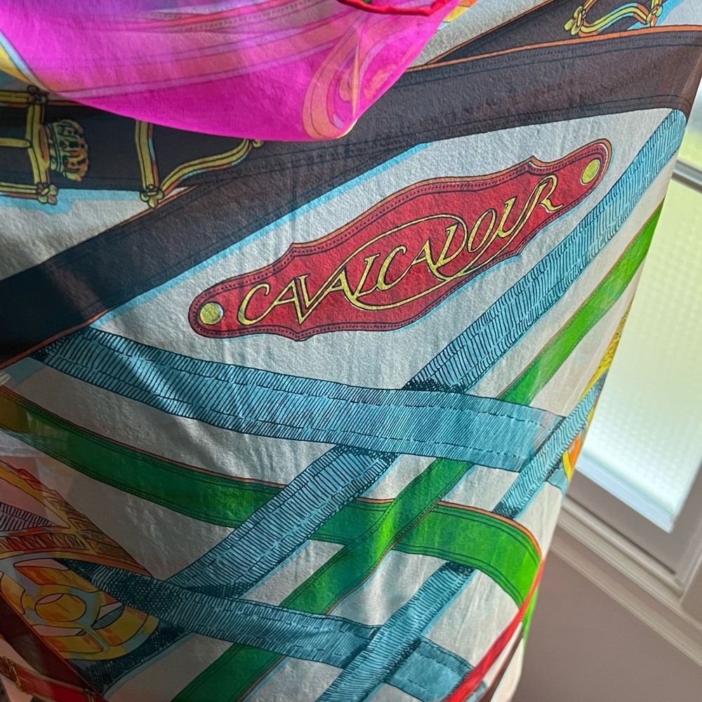 Hermes Scarf. 100% Silk. Sheer. Large. ‘Cavalcadour’ . Artiste Henri D’Origny.